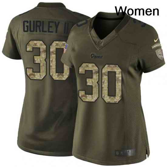 Womens Nike Los Angeles Rams 30 Todd Gurley Elite Green Salute to Service NFL Jersey
